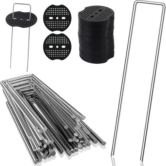 Anker per terra stabile anti-ossidazione in acciaio (50 pezzi) per telo onda erbicida - tenda e recinzione - 150 mm lungo 40 mm largo Ø 4 mm
