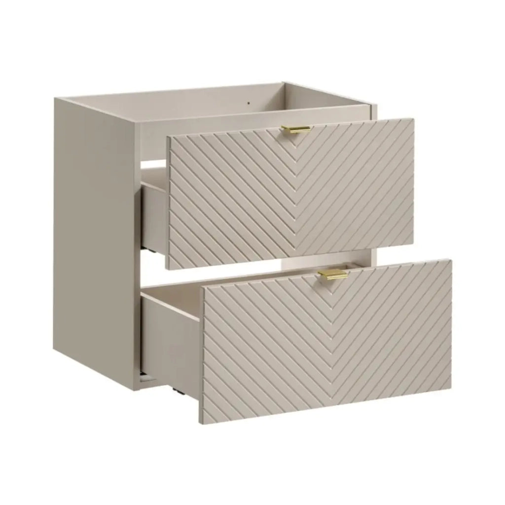 Mobile sottolavabo AOKI – 2 cassetti – Finitura beige cachemire a motivi chevron e maniglie dorate – L60 × P39 × H57 cm – Da appendere