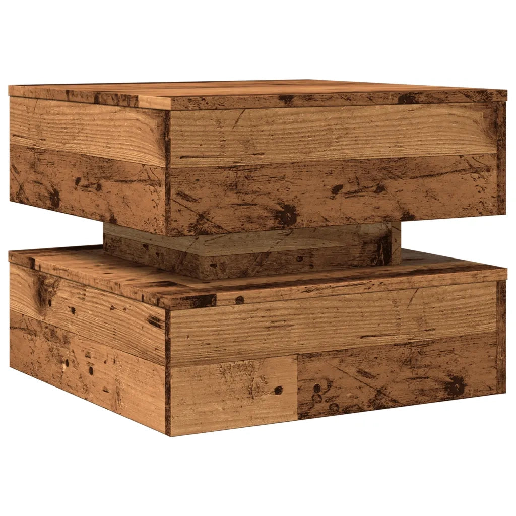 vidaXL Tavolino da Salotto con Luci LED Legno Antico 50x50x40 cm