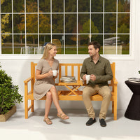 Panchina da Giardino 153x56x91 cm con Tavolino Centrale Sollevabile e Braccioli in Legno Marrone Chiaro