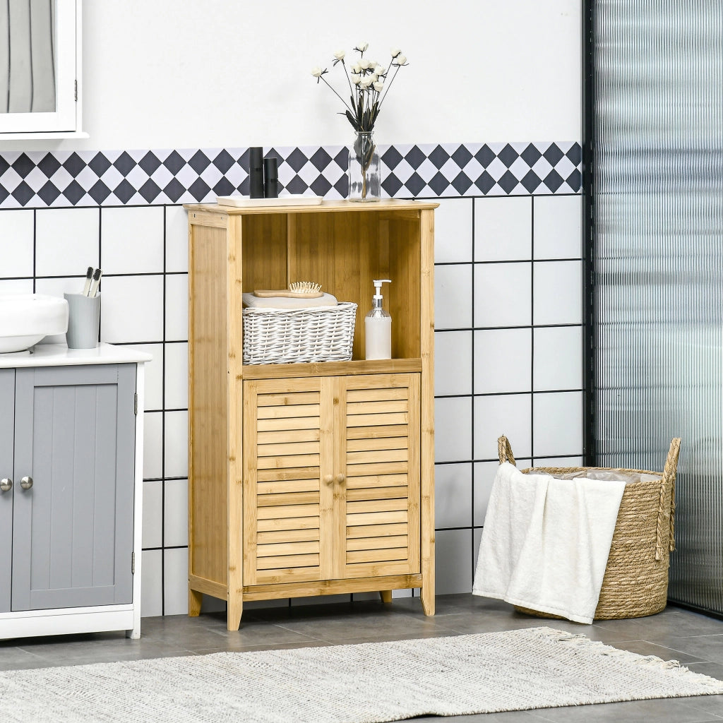 Mobiletto da bagno in bamb¨´ con ante e ripiano ¨C zephmum ¨C 50x25,5x92 cm naturale