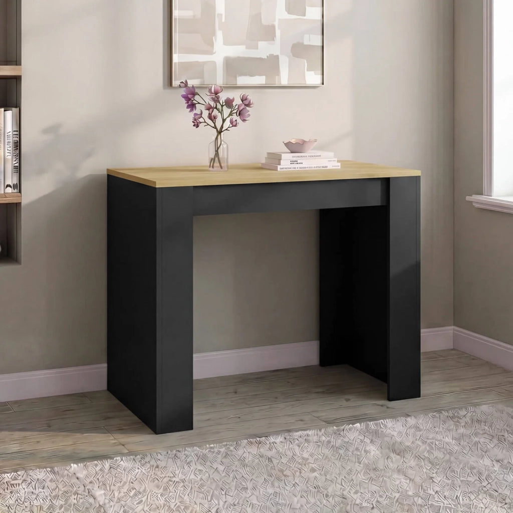 IDMarket - Consolle allungabile a 6 posti ORLANDO, 140 cm, legno nero e impiallacciato faggio