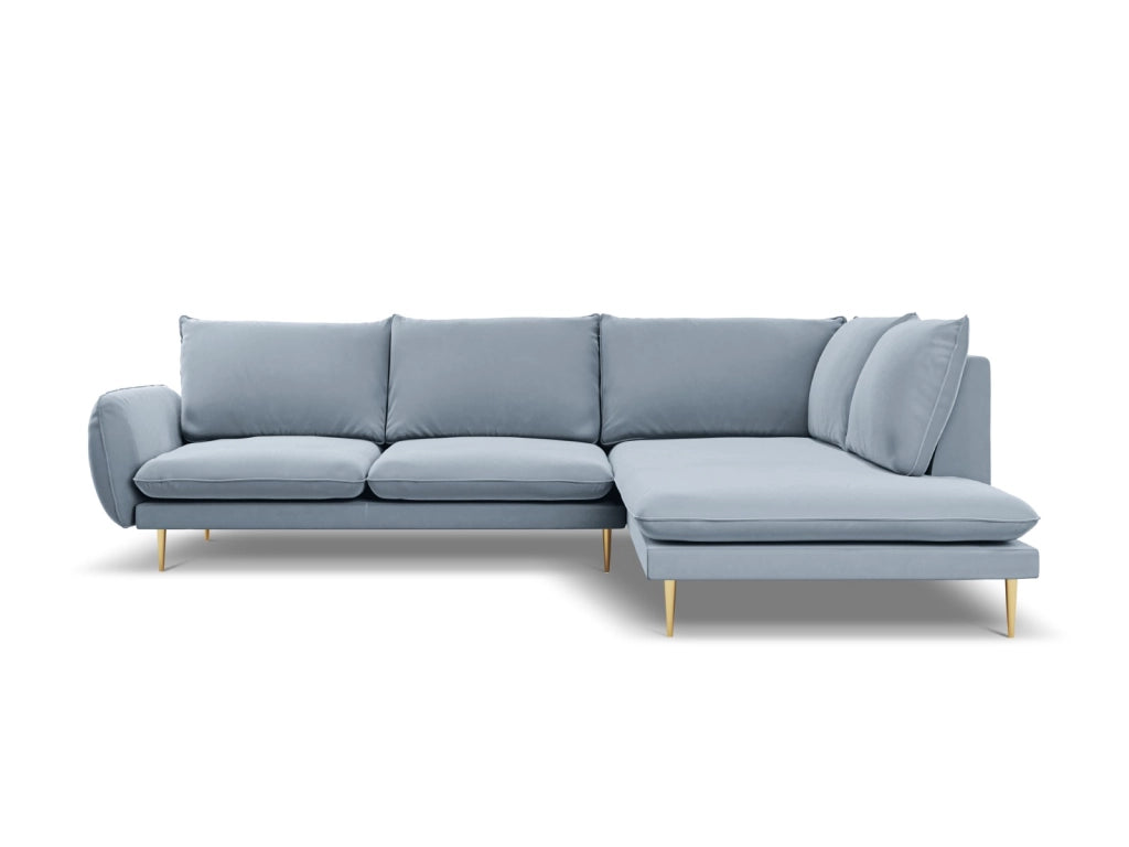 Cosmopolitan Design - Divano angolare destro "Vienna" 6 posti in velluto azzurro 
