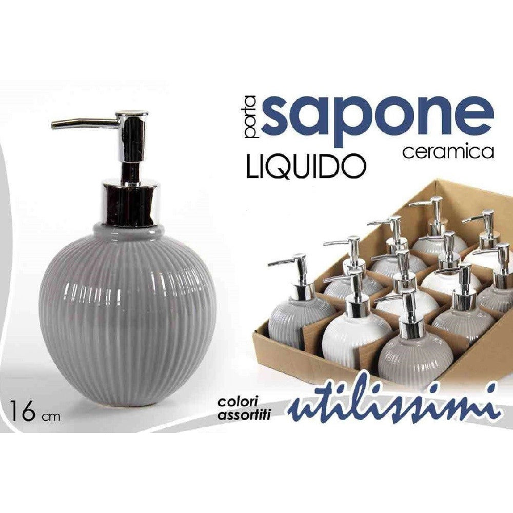 Trade Shop - Porta Sapone Portasapone Dispenser Liquido In Ceramica Tondo 16 Cm Bagno 674105 -