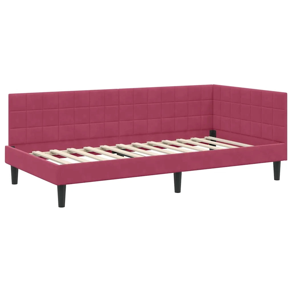 Cornice del letto ad angolo Rosso Vino 100 cm x 200 cm Velluto