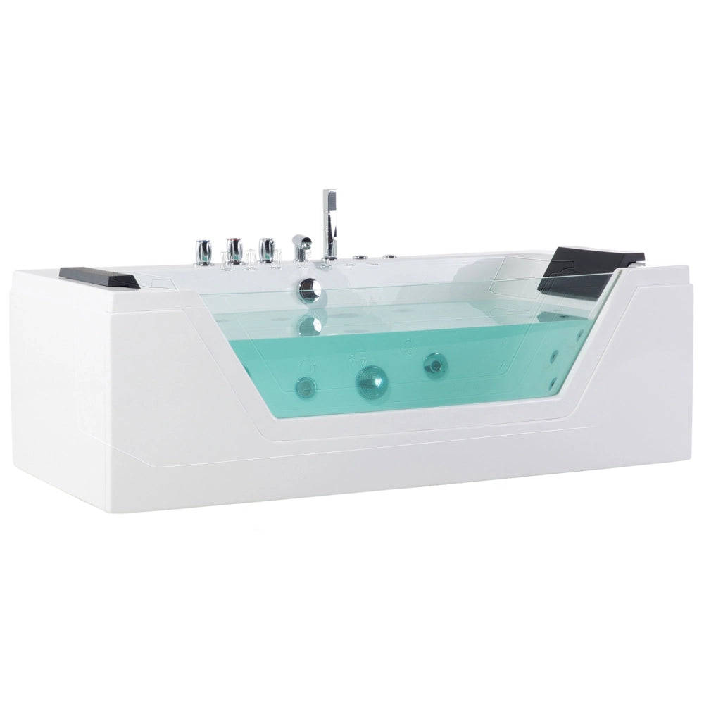 Punti Massaggio Bagno Bianco Argento con LED Sanitario Acrilico e Vetro Singolo 160 x 76 cm