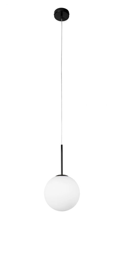 JUGEN BLACK SOSPENSIONE 1 LUCE VETRO BIANCO MONTATURA NERA ATTACCO E27D.30CM