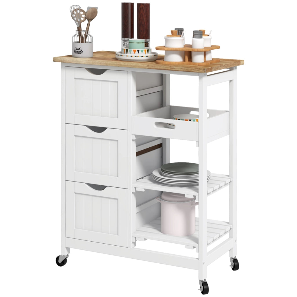 Tavolino da cucina con ruote e cassetti ¨C zephmum ¨C bianco 67x37x85,5 cm