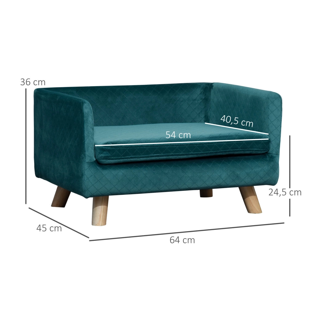 Letto per cane design scandinavo ¨C Xylo ¨C velluto blu con cuscino e piedini in legno massello 64x45x36 cm