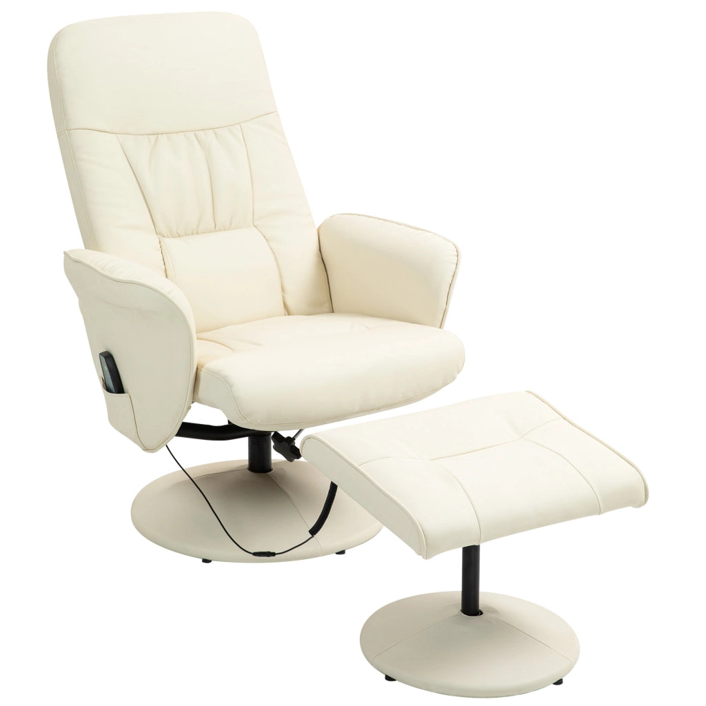 Poltrona massaggiante con poggiapiedi ¨C zephmum ¨C crema, similpelle, 76x81x105 cm