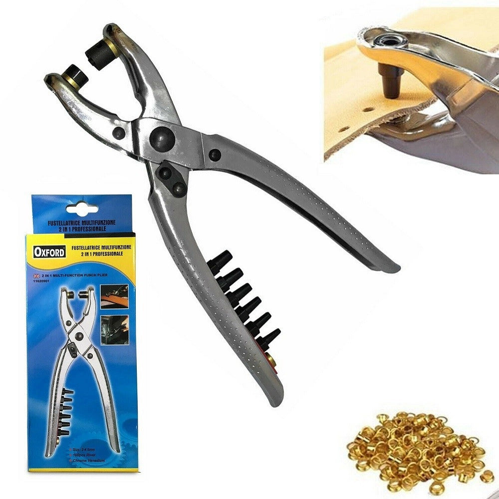 Trade Shop - Pinza 2in1 + 100 Occhielli Occhiellatrice Fustellatrice Per Forare Cuoio Pelle -