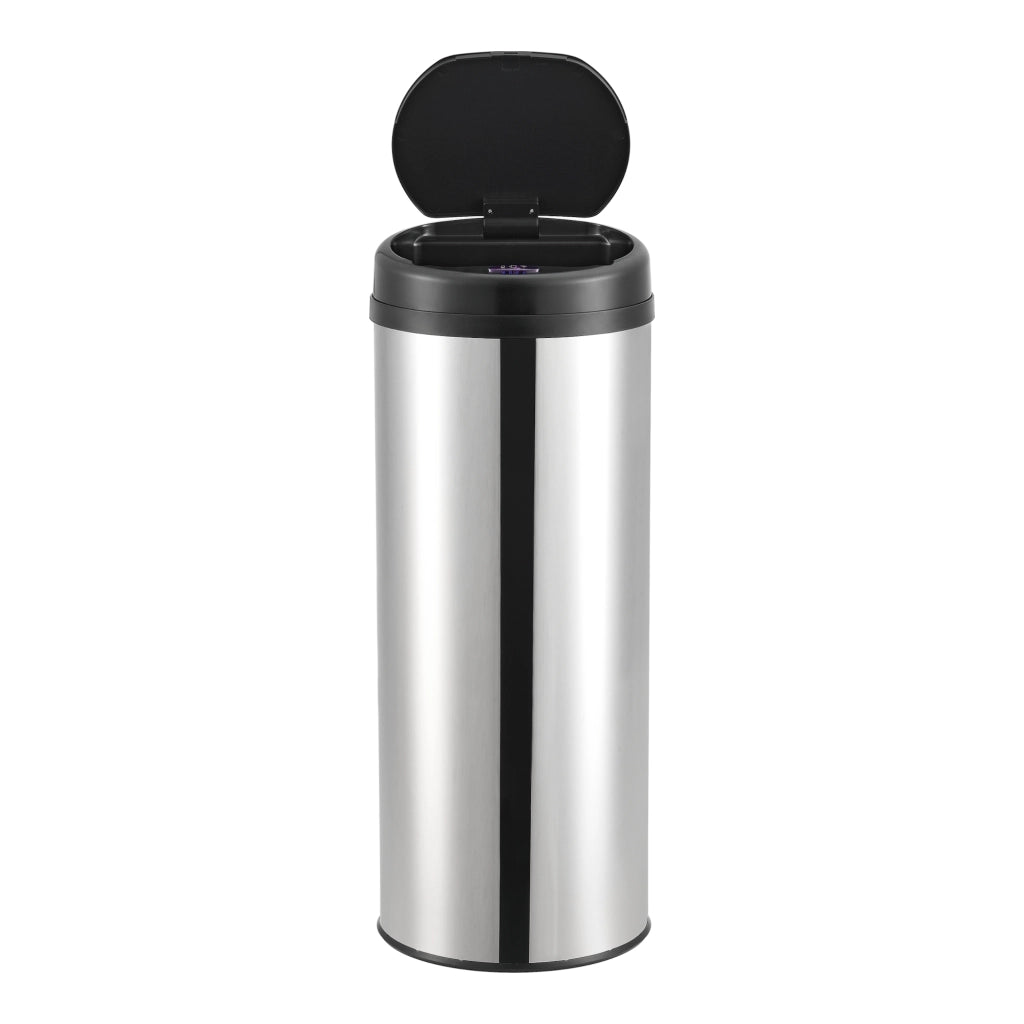 Pattumiera Automatica 47 L, Bidone Cilindrico in Acciaio Inox (AxØ) 77 x 30,5 cm Coperchio con Sensore di Movimento e