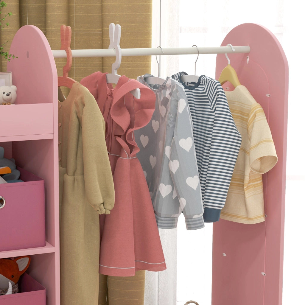 Armadio Aperto Appendiabiti per Bambine con Specchio e Ripiani 92x36x106 cm Rosa