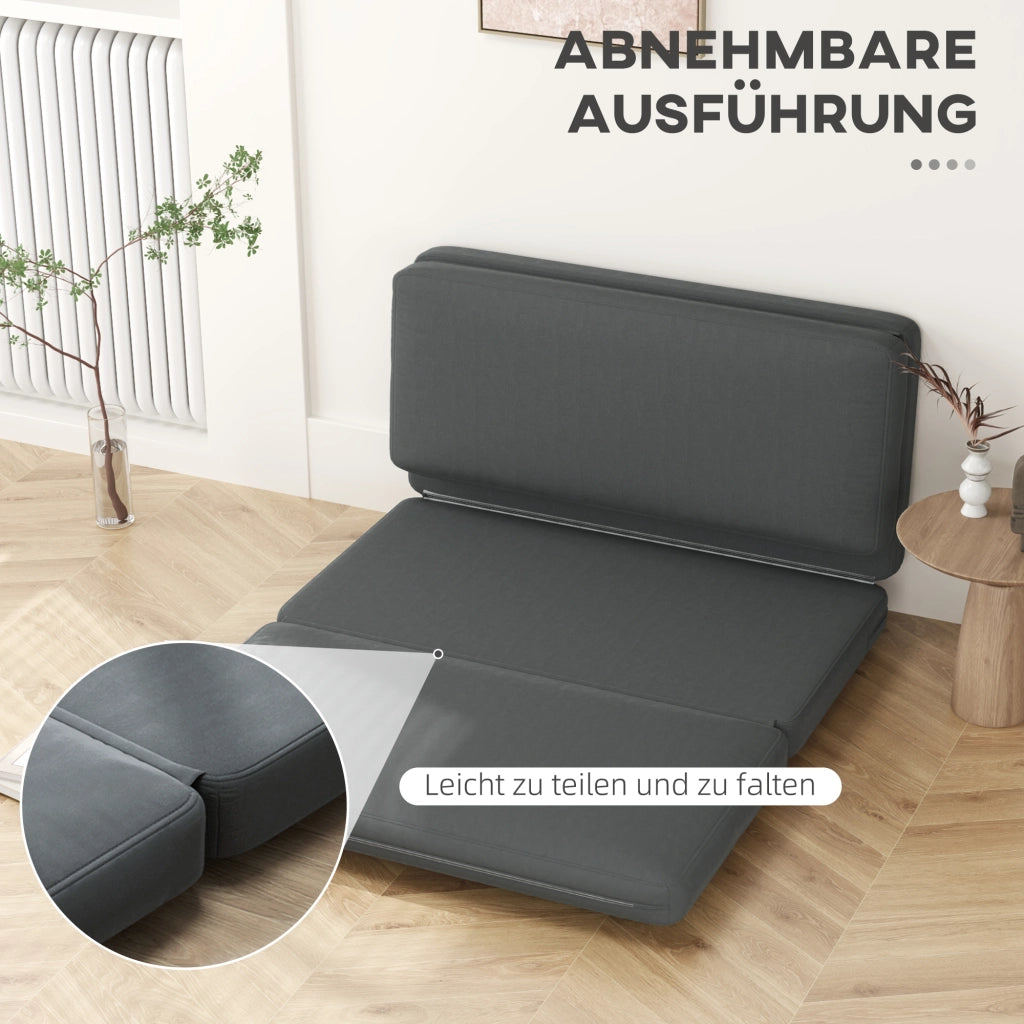 Divano letto pieghevole 3 in 1 con imbottitura spessa e rivestimento effetto velluto in poliestere grigio scuro