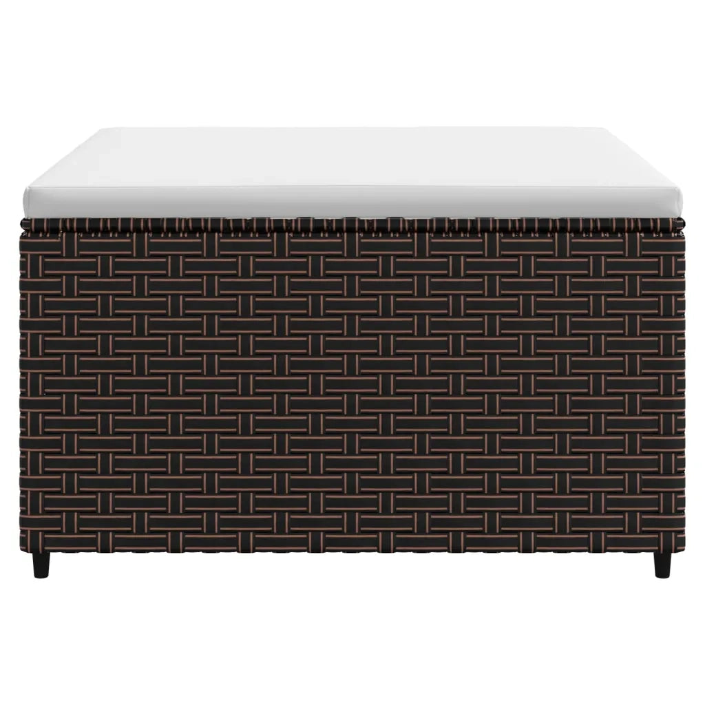 Poggiapiedi da Giardino con Cuscino in Polyrattan Marrone