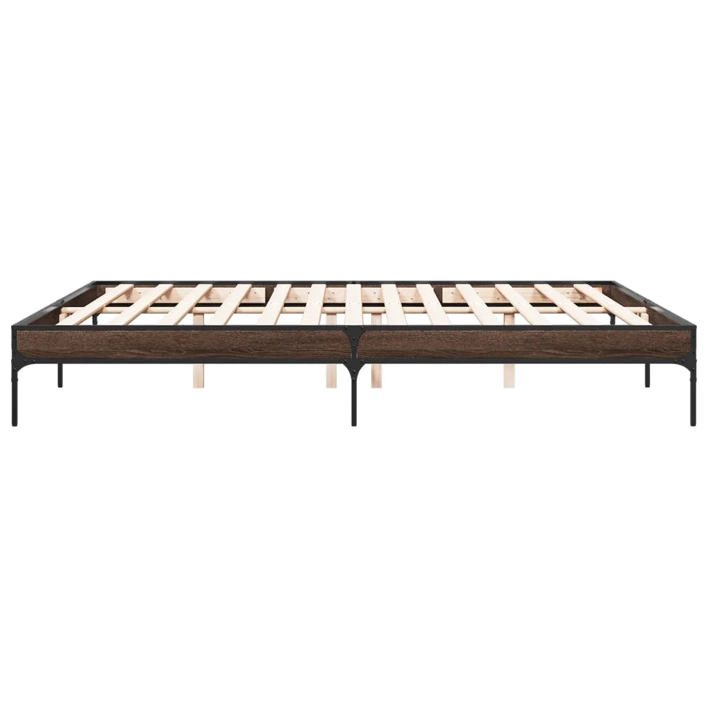 Letto matrimoniale | Letto per adulti | Giroletto Rovere Marrone 200x200cm in Legno Multistrato Metallo