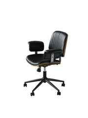 Sedia da ufficio in pelle PU con braccioli imbottiti, base in metallo e funzione girevole per home office, nero