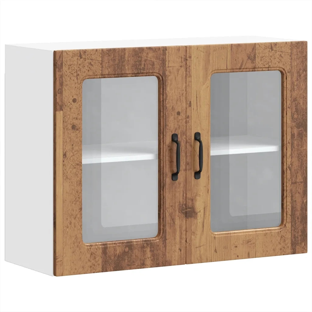 Pensile da Cucina con Porta in Vetro-Mobile Cucina da Parete Kalmar Legno Vecchio 790066