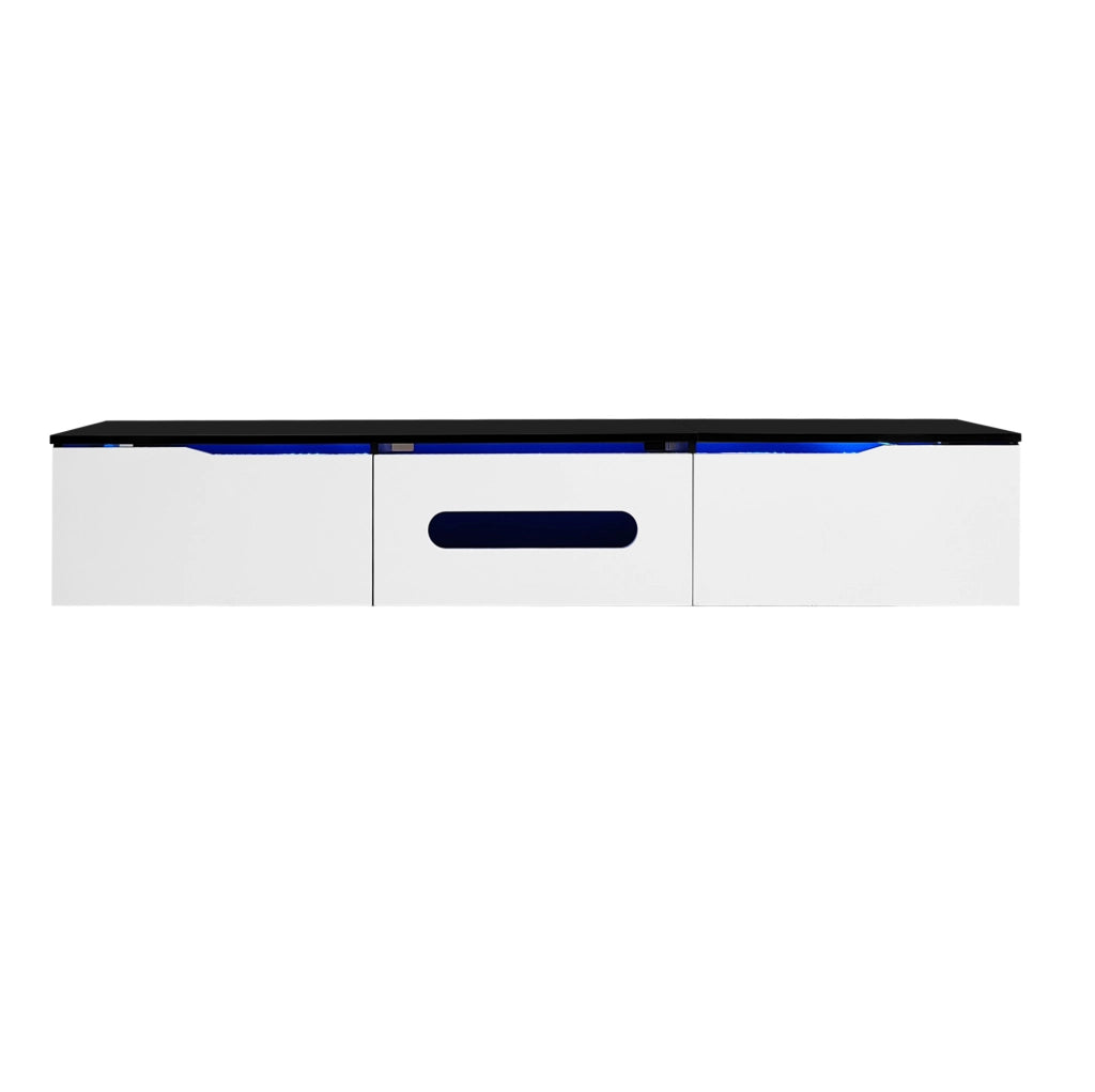 Mobile TV moderno 180x35x30 cm con LED 16 colori; MDF e truciolare; nero e bianco