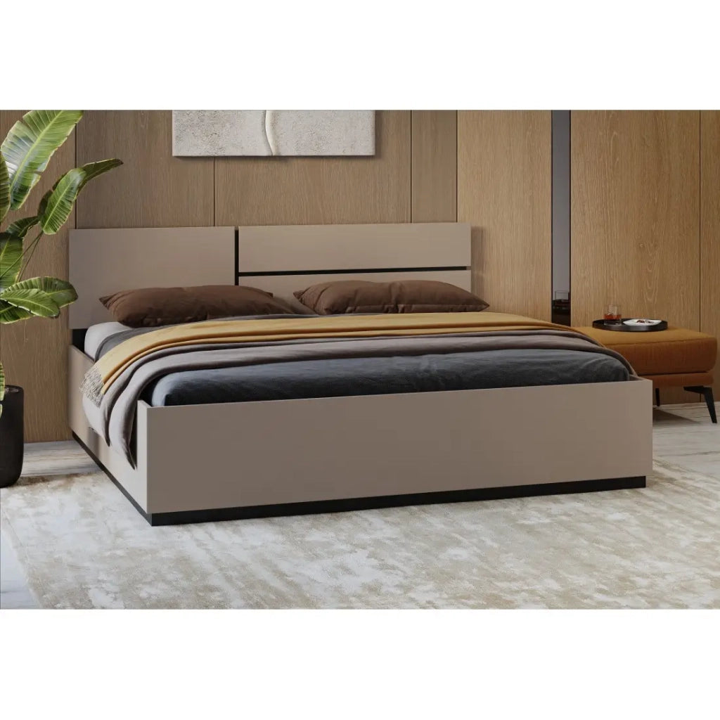 Letto HAVANA 160x200 cm beige e nero – Eleganza contemporanea e struttura senza rete