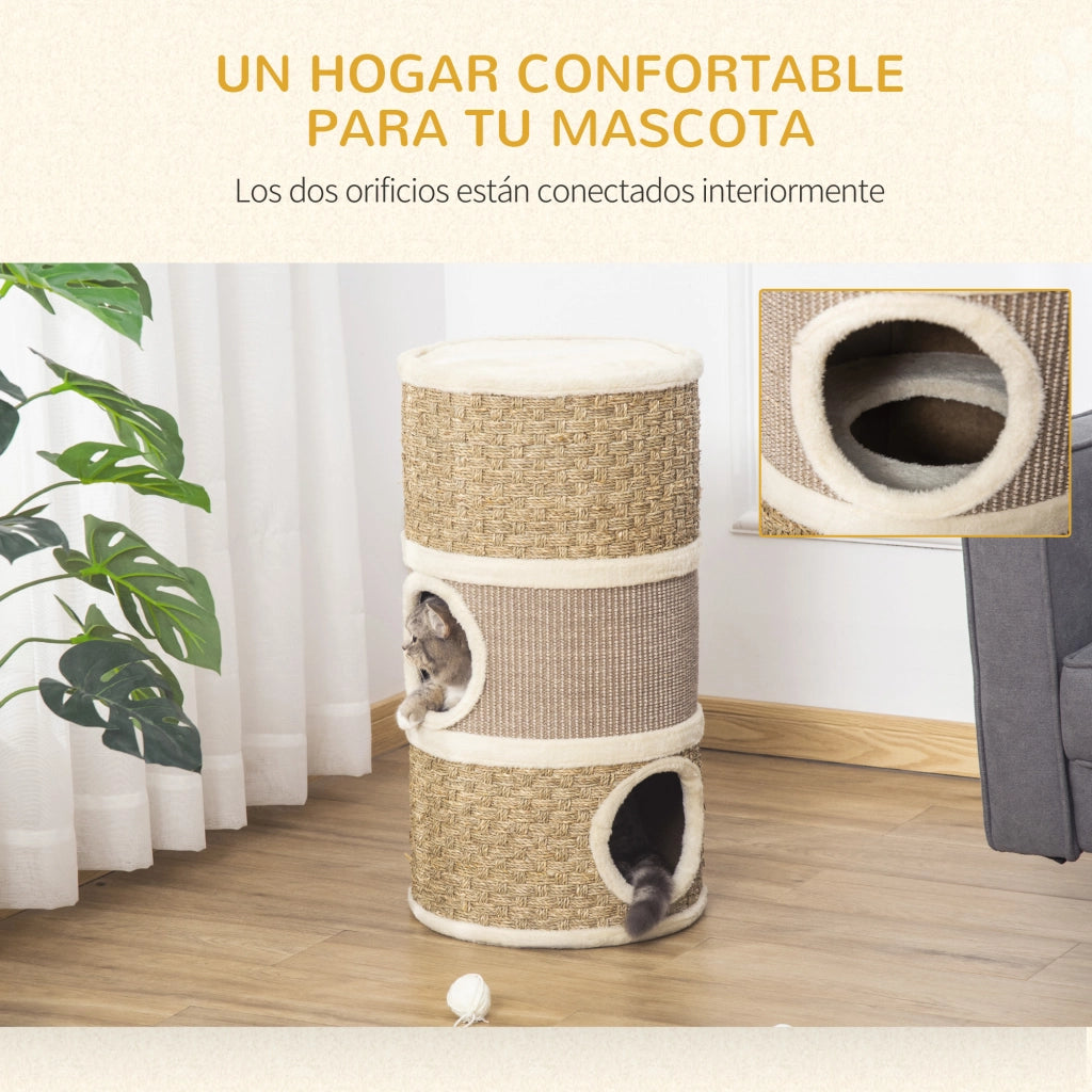 Letto per Gatti a 3 Livelli con Cuscino ¨C Zephmum ¨C Marrone Chiaro Beige ?37,5x70 cm