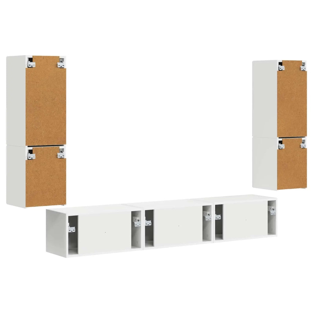 Set mobile TV Montaggio a parete 4 pcs Bianco Legno multistrato 3409042