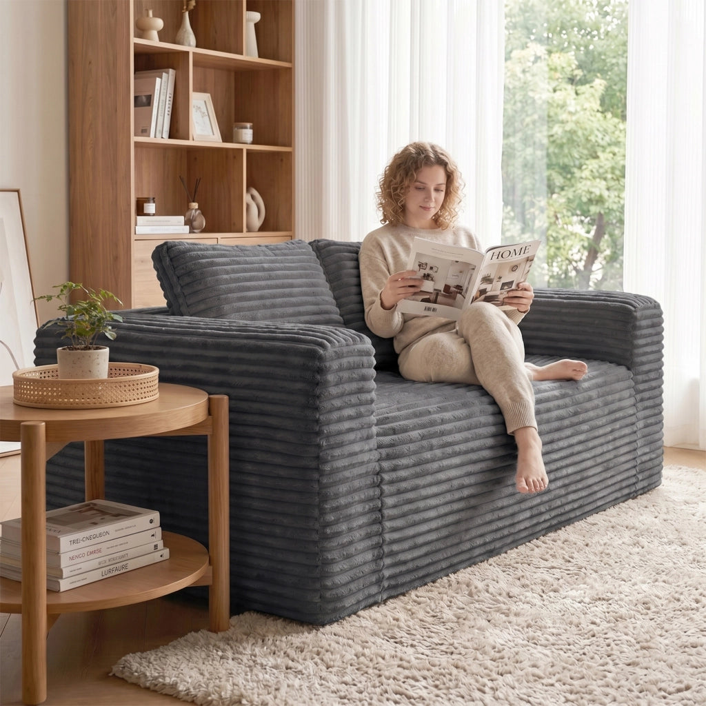 Divano a due posti in velluto a coste con schiuma ad alta densità e senza montaggio, grigio 105.0 × 32.0 × 32.0 cm