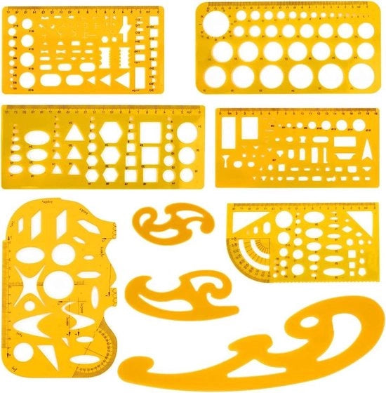 Stencil Geometrici - Kunststof - Cerchio di Riferimento - Cerchio Ovale Stencil - Linea di Livello Tecnica - Scala Architettonica Chiara - Struttura di Costruzione - Progettazione Tecnica - Educazione