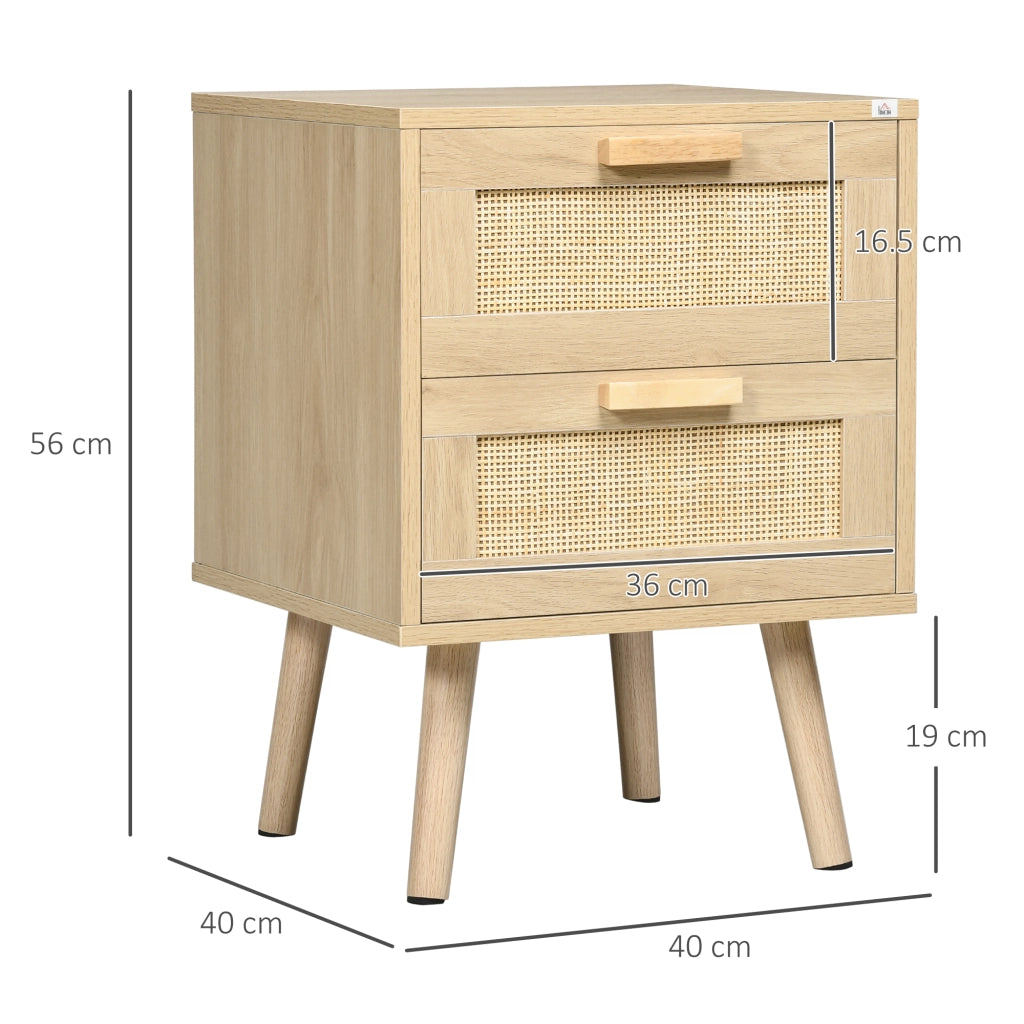 Comodino con 2 Cassetti in Legno ¨C zephmum ¨C 40x40x56 cm Legno Naturale