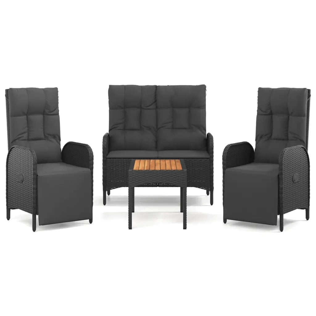 Set da Pranzo da Giardino 4 pz con Cuscini Nero in Polyrattan 3185086