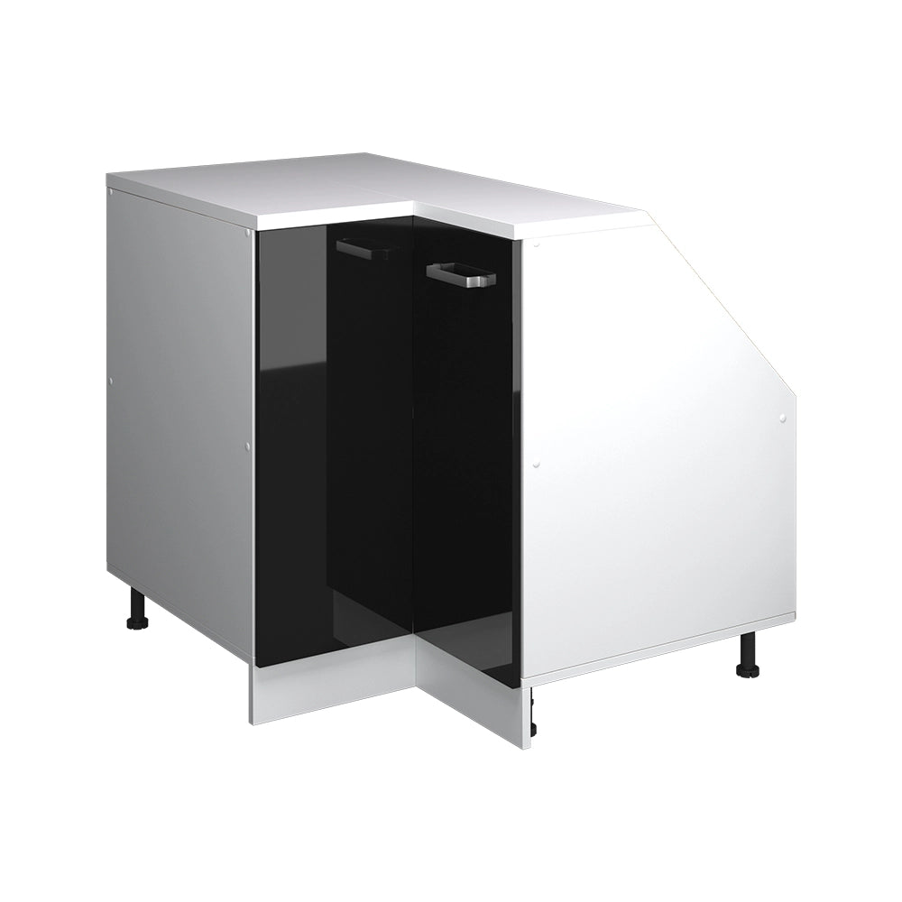 Mobile cucina angolare per sottotetto R-Line Nero lucido/Bianco 75.6 cm con 1 porta, carcassa dell’armadio profondità 60 cm Vicco