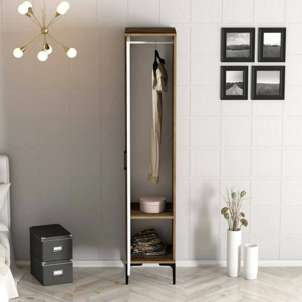 Asfodelo, Armadio Multiuso 1 Anta 4 Ripiani, 40x201h cm Marrone Noce
