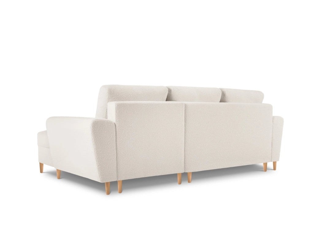 Cosmopolitan Design - Divano convertibile angolare destro con contenitore "Kyoto" 4 posti in bouclé beige 
