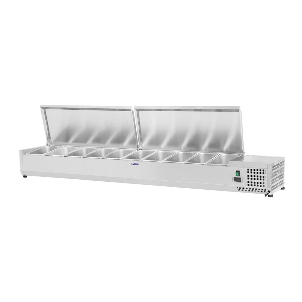 Bancone per insalate da tavolo acciaio inox 200 x 33 cm 10 teglie GN 1/4 14_0003303