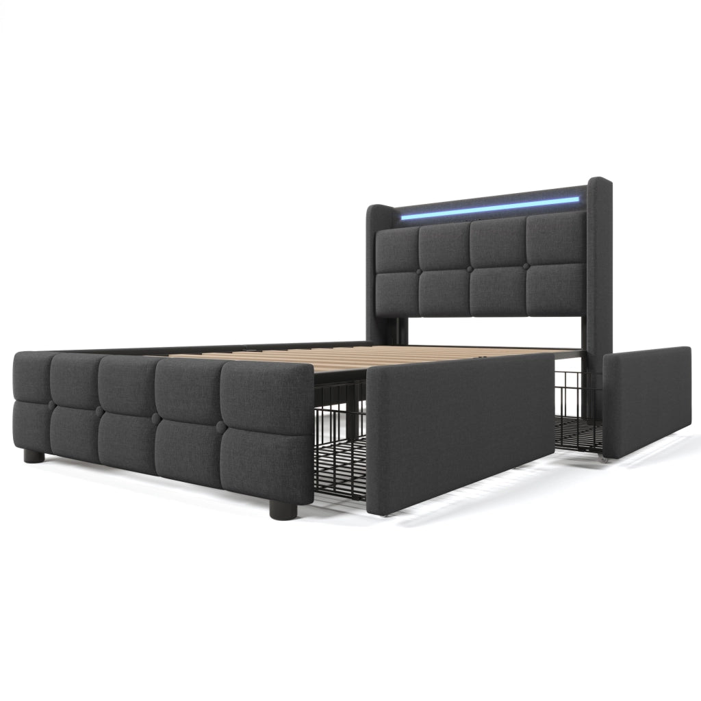 letto imbottito legno grigio 90 x 200 cm