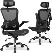 Sedia da ufficio ergonomica, da scrivania con poggiatesta regolabile, braccioli, supporto lombare, sedia da ufficio e da gioco, sedia direzionale in rete, 150 kg (nero)