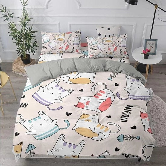 Set di coperte per letto per bambini singolo - Beige/grigio - Stampato con disegni di cartoni animati - Microfibra - Facile da pulire