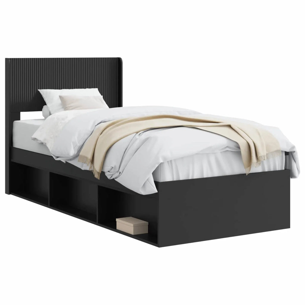 Struttura del letto con stoccaggio e testata-Giroletto con contenitore Nero 100 x 200 cm 688584