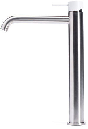 Rubinetto Miscelatore Monocomando Lavabo Alto in Acciaio Inox Satinato Maniglia Neve