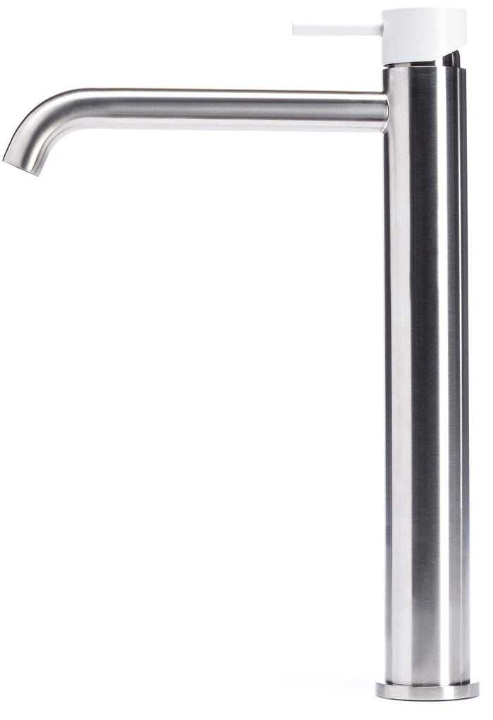 Rubinetto Miscelatore Monocomando Lavabo Alto in Acciaio Inox Satinato Maniglia Neve