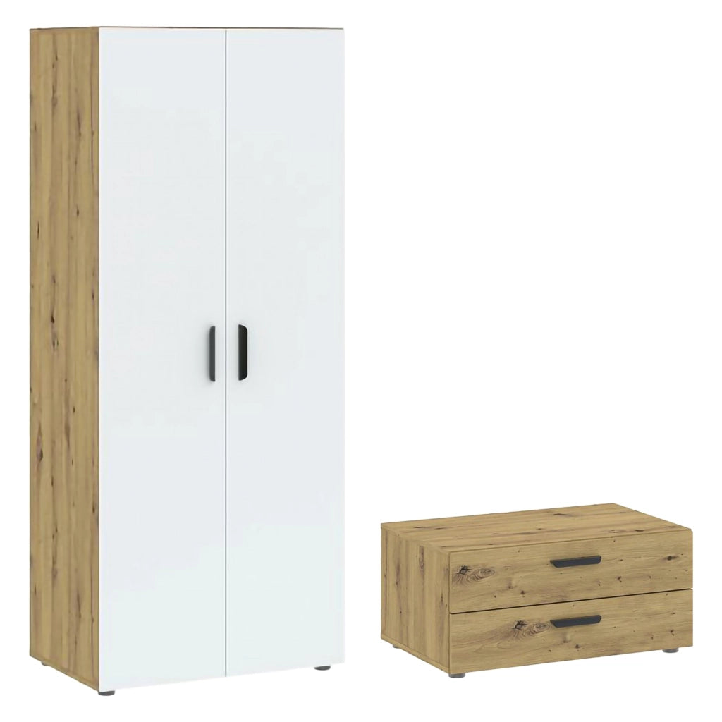 Armadio Camera da Letto Buriasco, Guardaroba 2 Ante un Ripiano, 74x214h cm Marrone Rovere Nodi