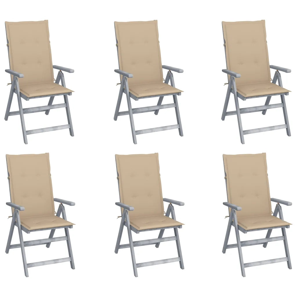 Sedie da Giardino Reclinabili 6 pz con Cuscini Massello Acacia cod mxl 8178