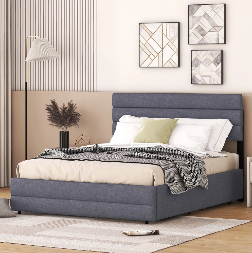 Letto piattaforma grigio con cassetti e letto estraibile 140 x 200 cm