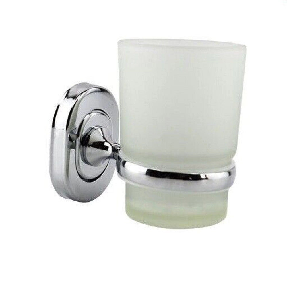 Trade Shop - Porta Spazzolini Dentifricio Con Bicchiere Vetro Satinato A Parete Bagno 69182 -
