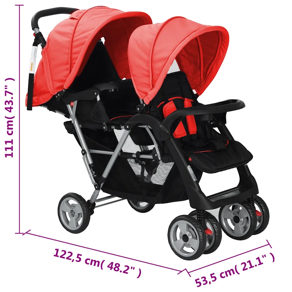Passeggino Gemellare a Tandem in Acciaio Rosso e Nero CFW6625547
