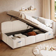 Letto singolo imbottito 90x200 cm con vano contenitore e USB
