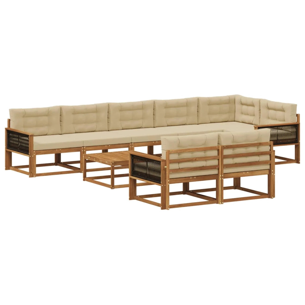 Set di divani da esterno con cuscino 9 pcs Naturale e Beige 3382686