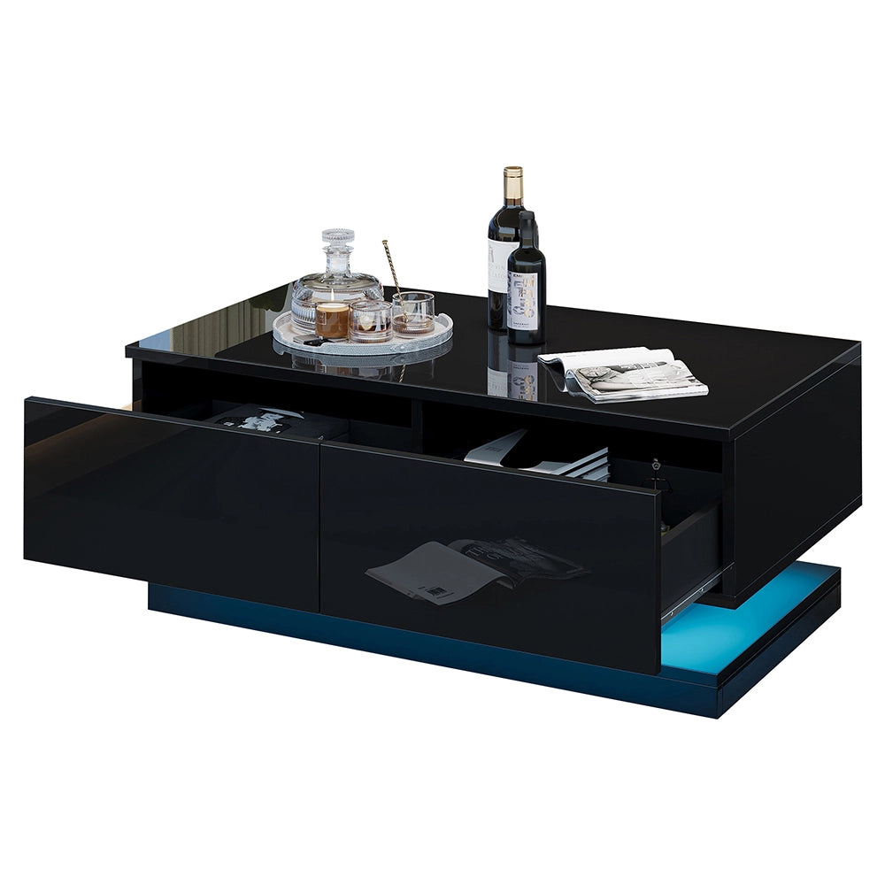 Tavolino-Xylo-90x50x38cm nero 2 cassetti LED controllo app