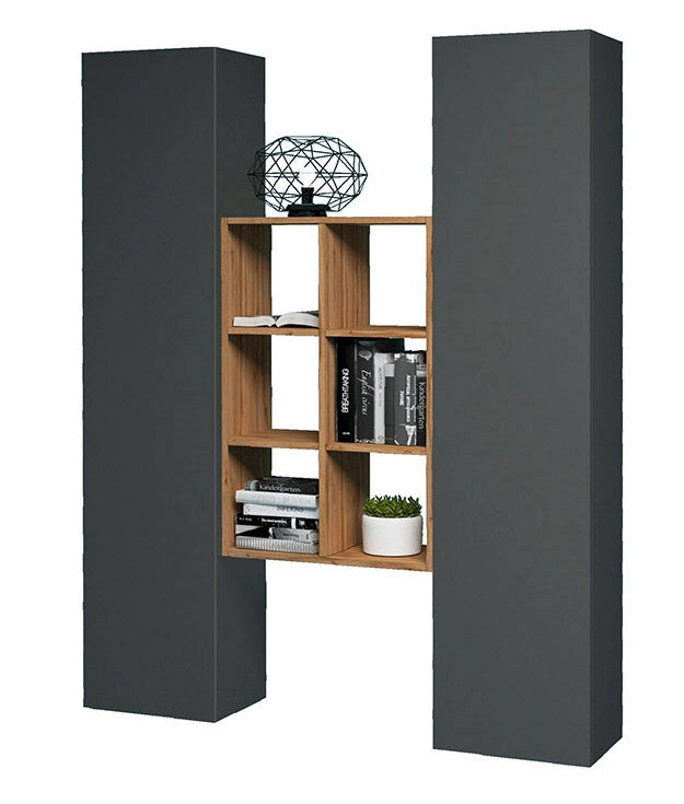 Parete Attrezzata Soggiorno 140x30x180 cm Maruska n°22 Grigio Antracite Opaco