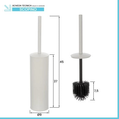Portascopino bianco opaco con setole nere in silicone e secchio interno